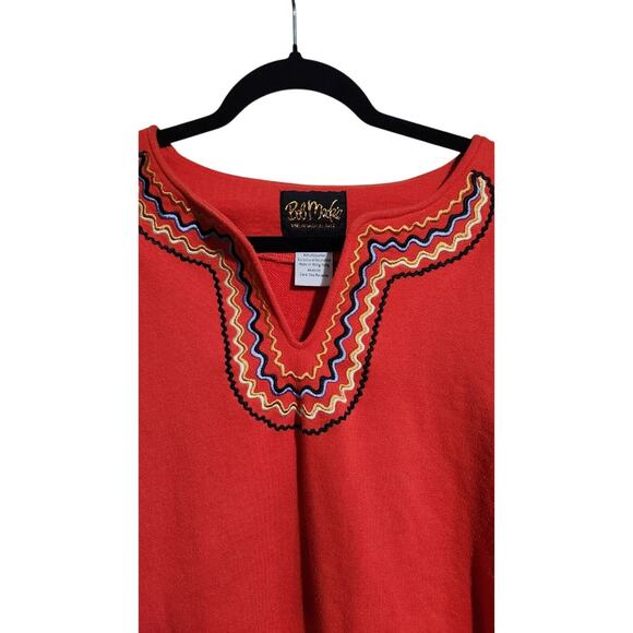 BOB MACKIE Sweatshirt Top Woman's XL Orange Colorful Knit Wearable Art Abstract - Picture 6 of 9